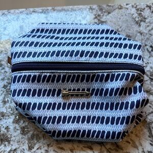 Stella & Dot Blue & White Pouf Pouch cosmetic bag